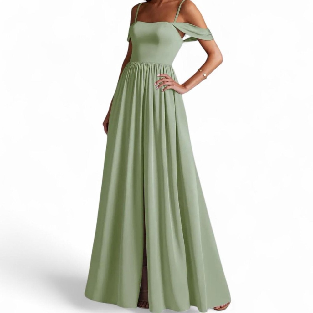 Azazie Dusty Sage Green Off-Shoulder A-Line bridesmaids Dress